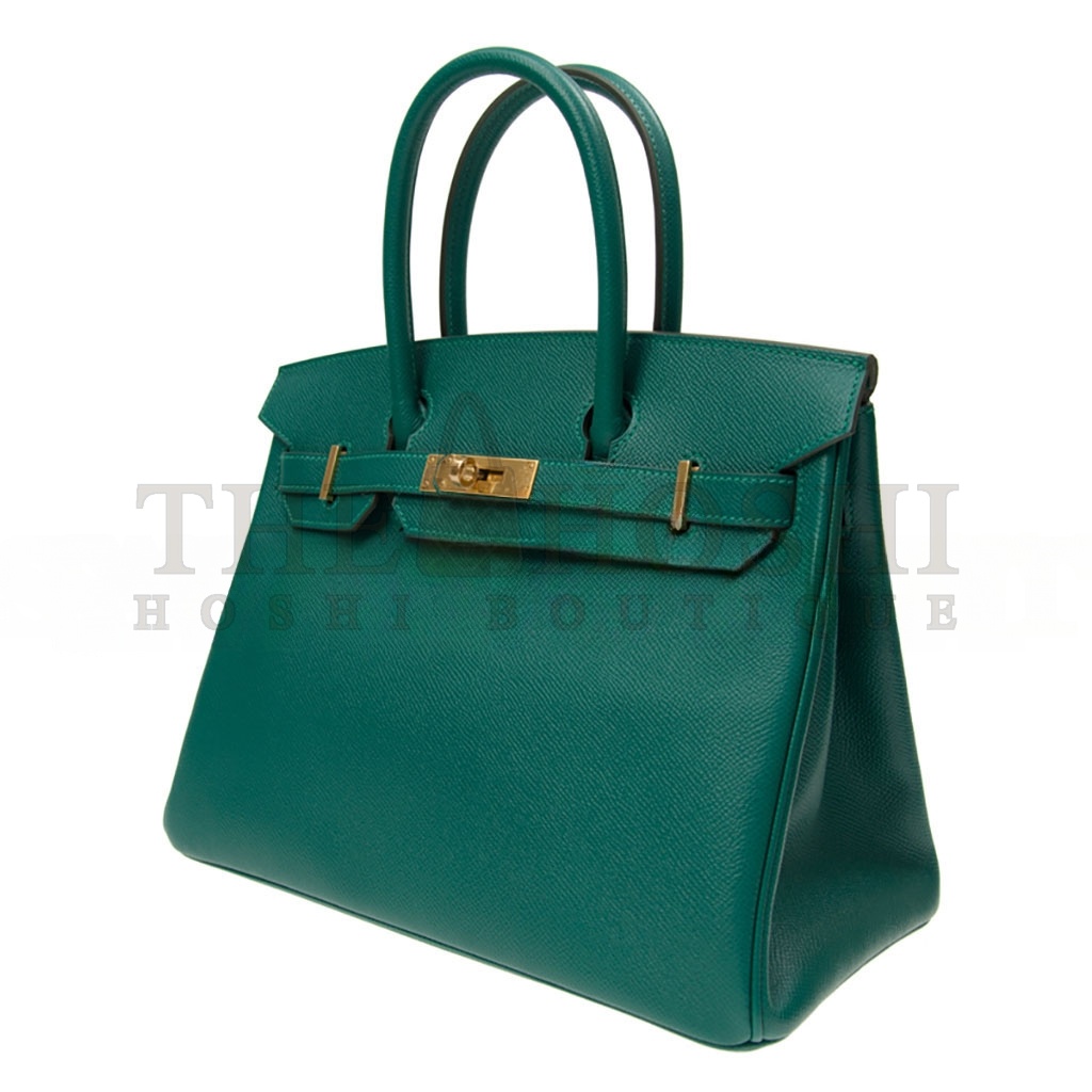 H**me5 BIRKIN 30 EPSOM LEATHER PEACOCK GREEN GOLD BUCKLE BAG H028369CCZ6 (30*23*15cm) Master Quality